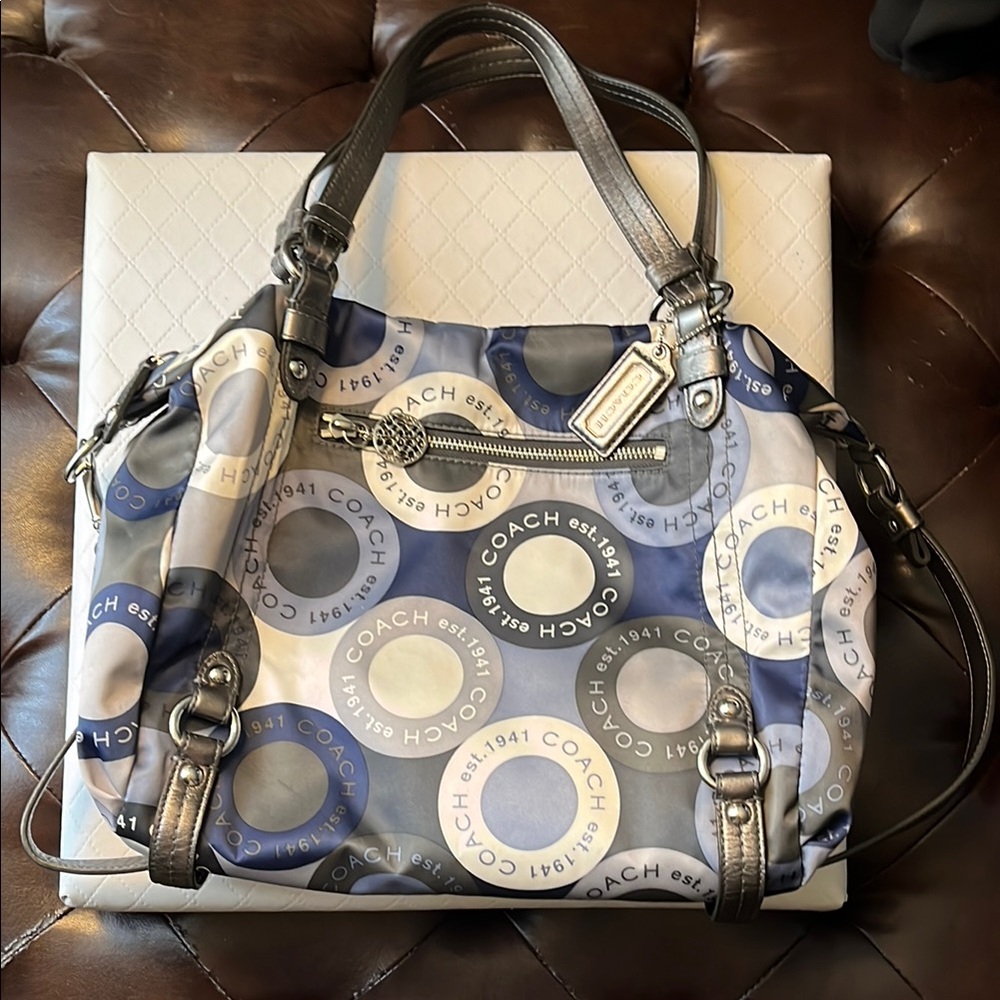 Coach Blue and Gray Shoulder Bag with Geometric Design